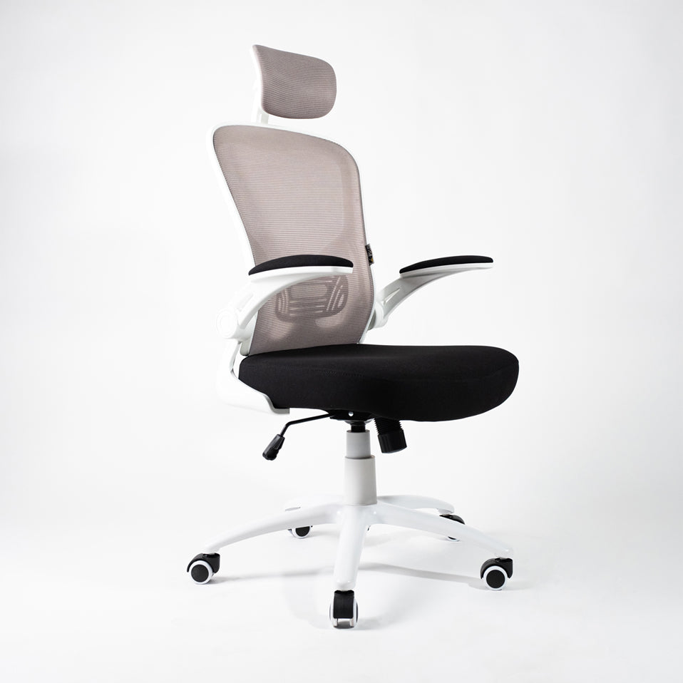 COLAMY Sedia Ufficio Ergonomica In Pelle Con Schienale Alto | Braccioli Ribaltabili E Supporto Lombare Gonfiabile - Avorio