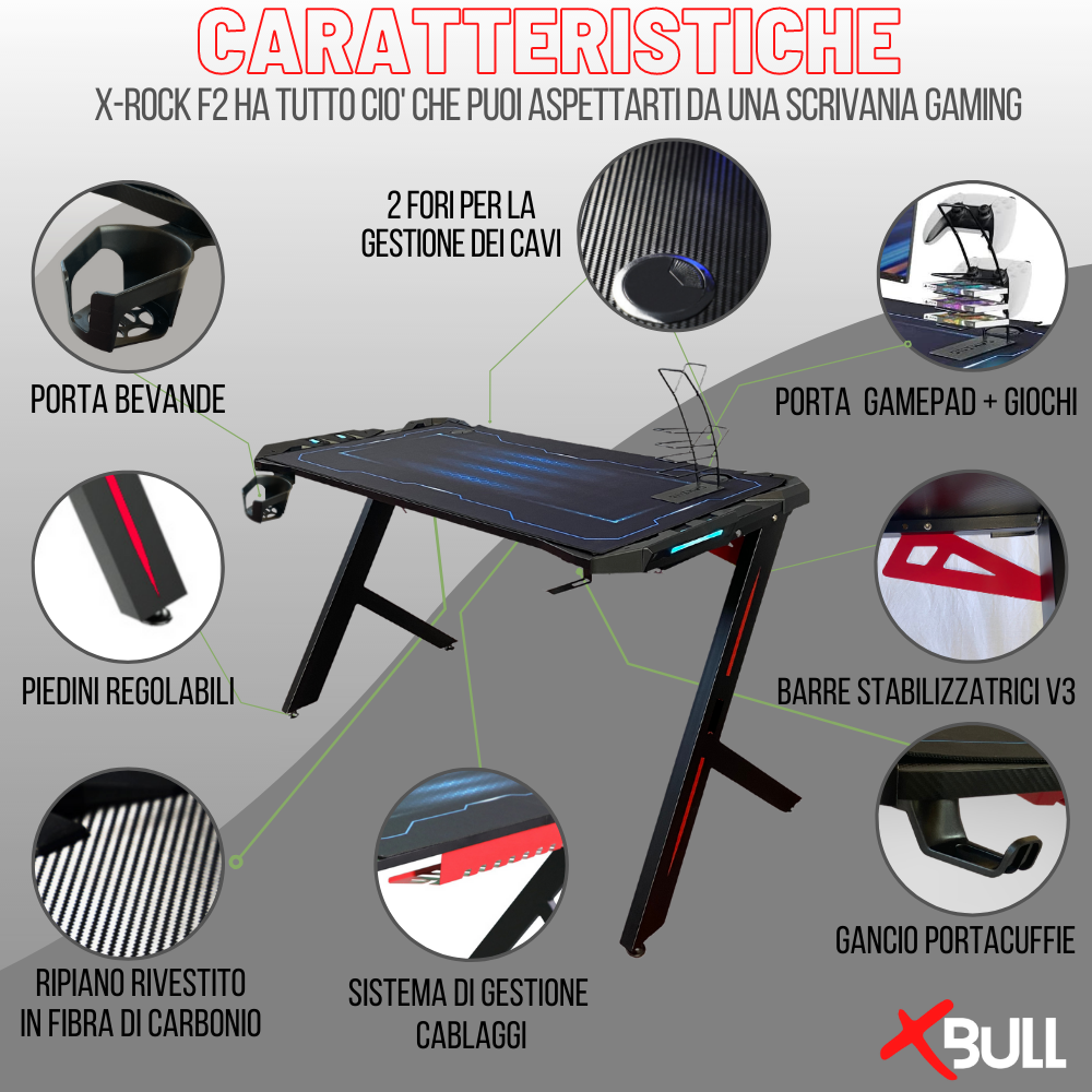 Bureau de jeu ergonomique X-BULL avec LED - Accessoires inclus – ZIK Home